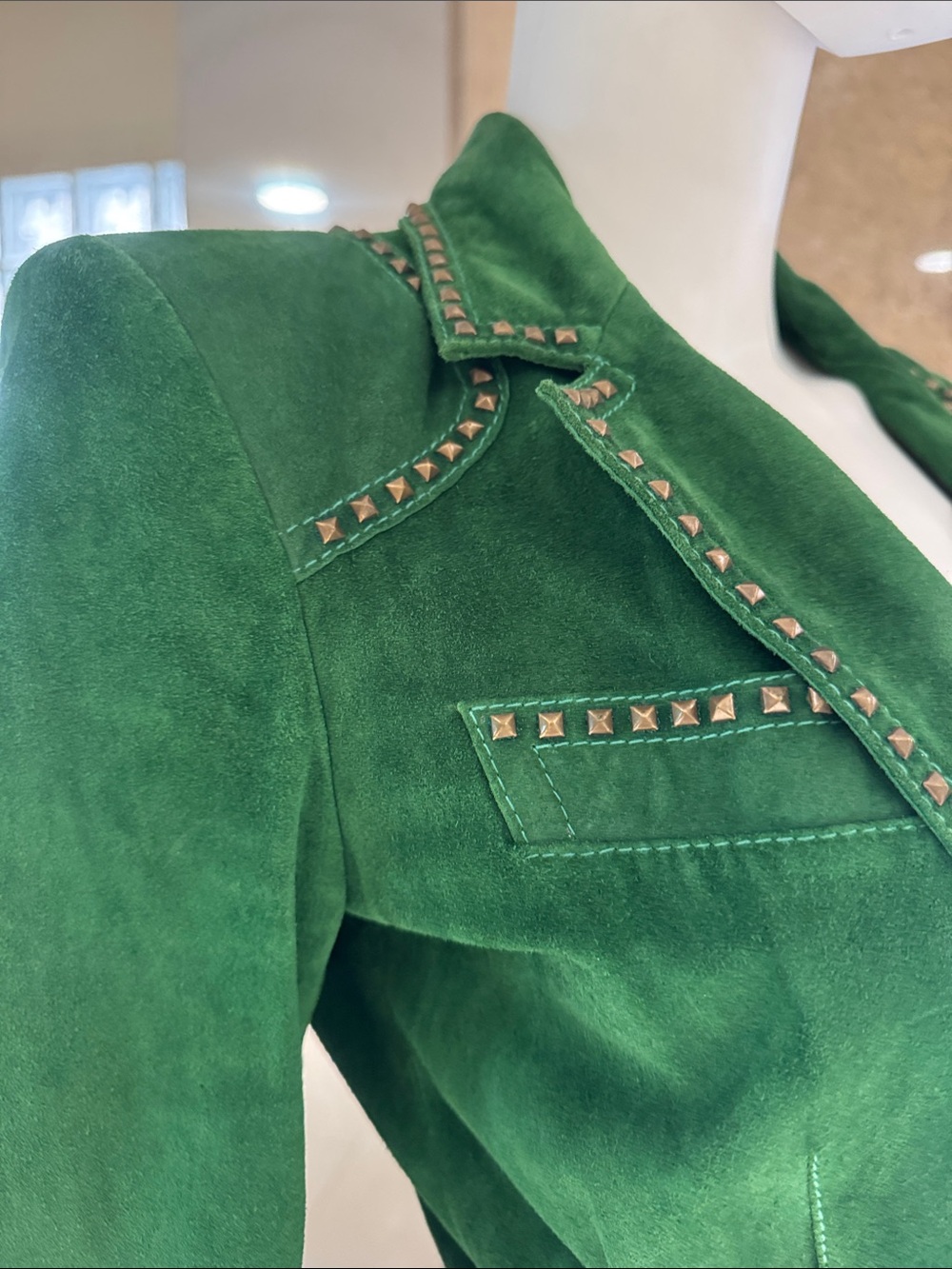 Roberto Cavalli Archival Runway Emerald Green Suede Studded Mermaid Jacket - Picture 6 of 17